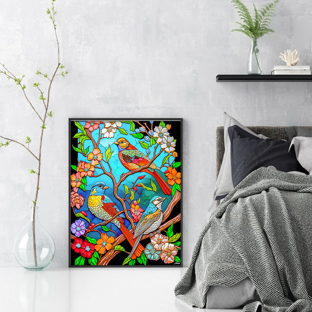 Glass Painting - Flowers And Birds - 11CT Stamped Cross Stitch 40*53CM