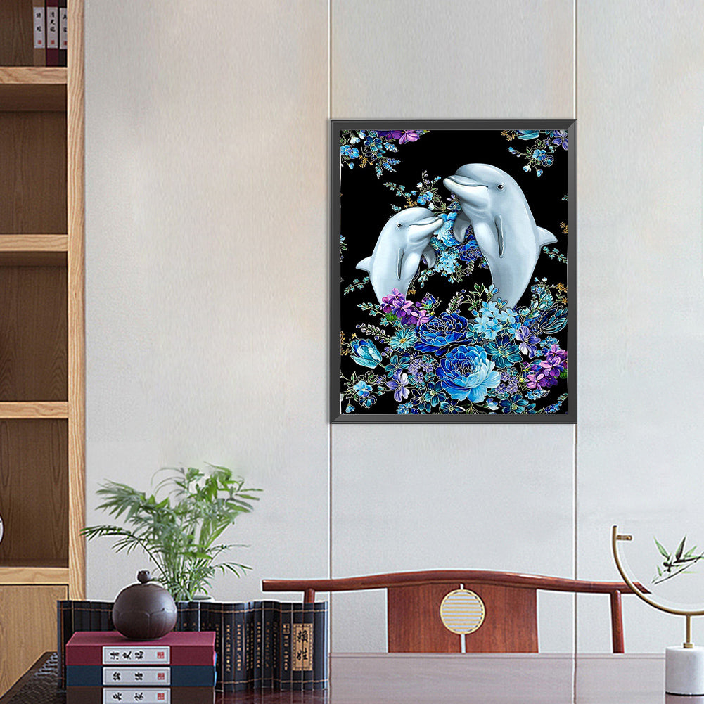 Double Dolphins - Full Round Drill Diamond Painting 40*50CM