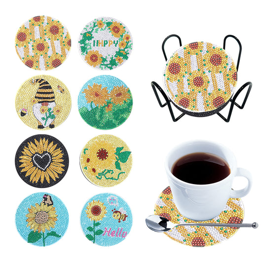 8PCS Wooden Special Shape Diamond Painting Art Coaster Kit (Sunflower Gnome)