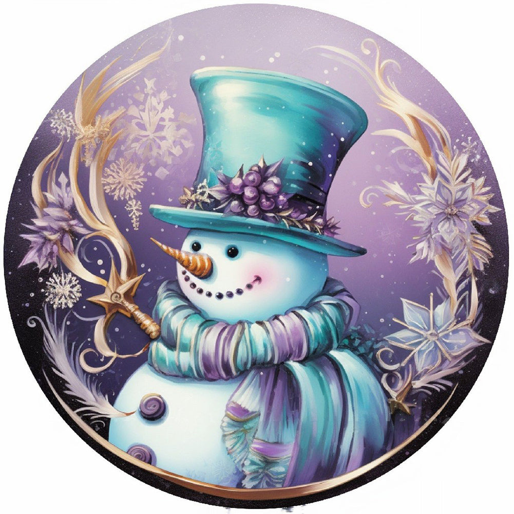 Round Sign Christmas Snowman - Full Round Drill Diamond Painting 30*30CM