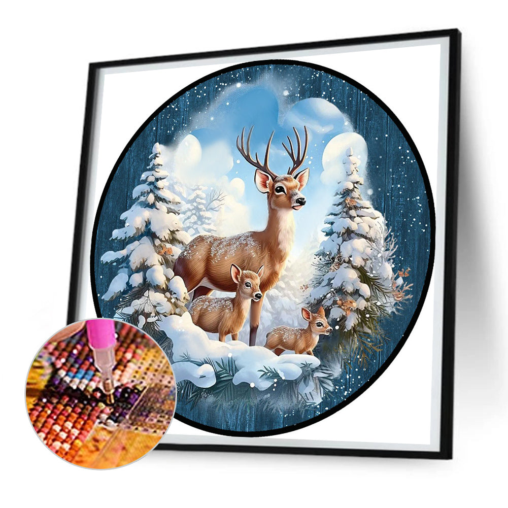 Round Card Christmas Elk - Full Round Drill Diamond Painting 30*30CM