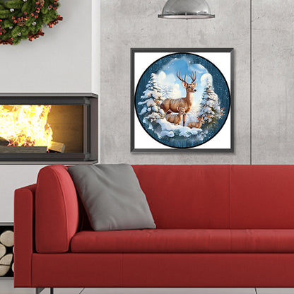 Round Card Christmas Elk - Full Round Drill Diamond Painting 30*30CM