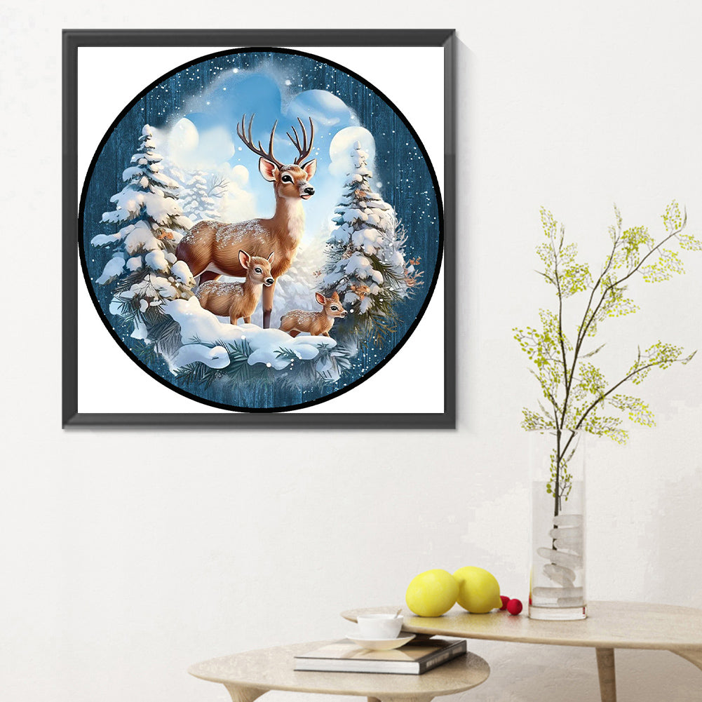 Round Card Christmas Elk - Full Round Drill Diamond Painting 30*30CM