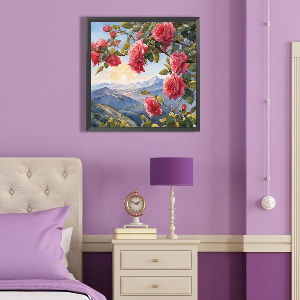 Red Rose On Branch - Full Round Drill Diamond Painting 40*40CM