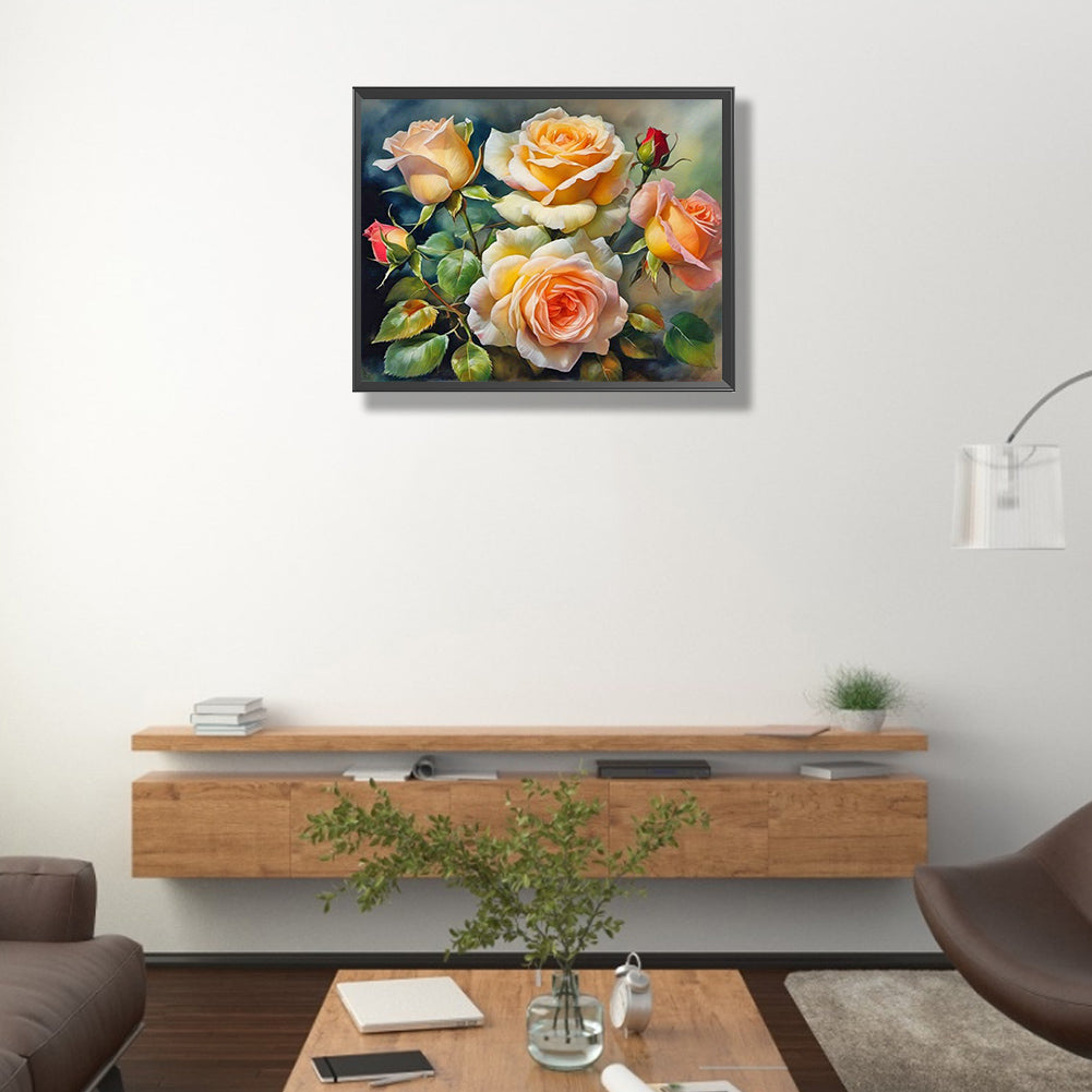 White And Yellow Roses - Full Round Drill Diamond Painting 50*40CM