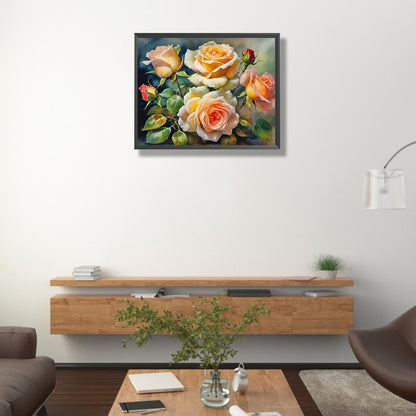 White And Yellow Roses - Full Round Drill Diamond Painting 50*40CM