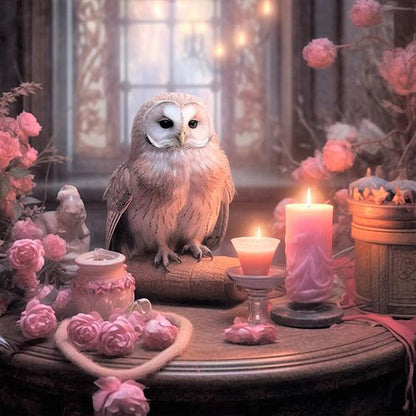 Owl And Rose - Full Round Drill Diamond Painting 30*30CM
