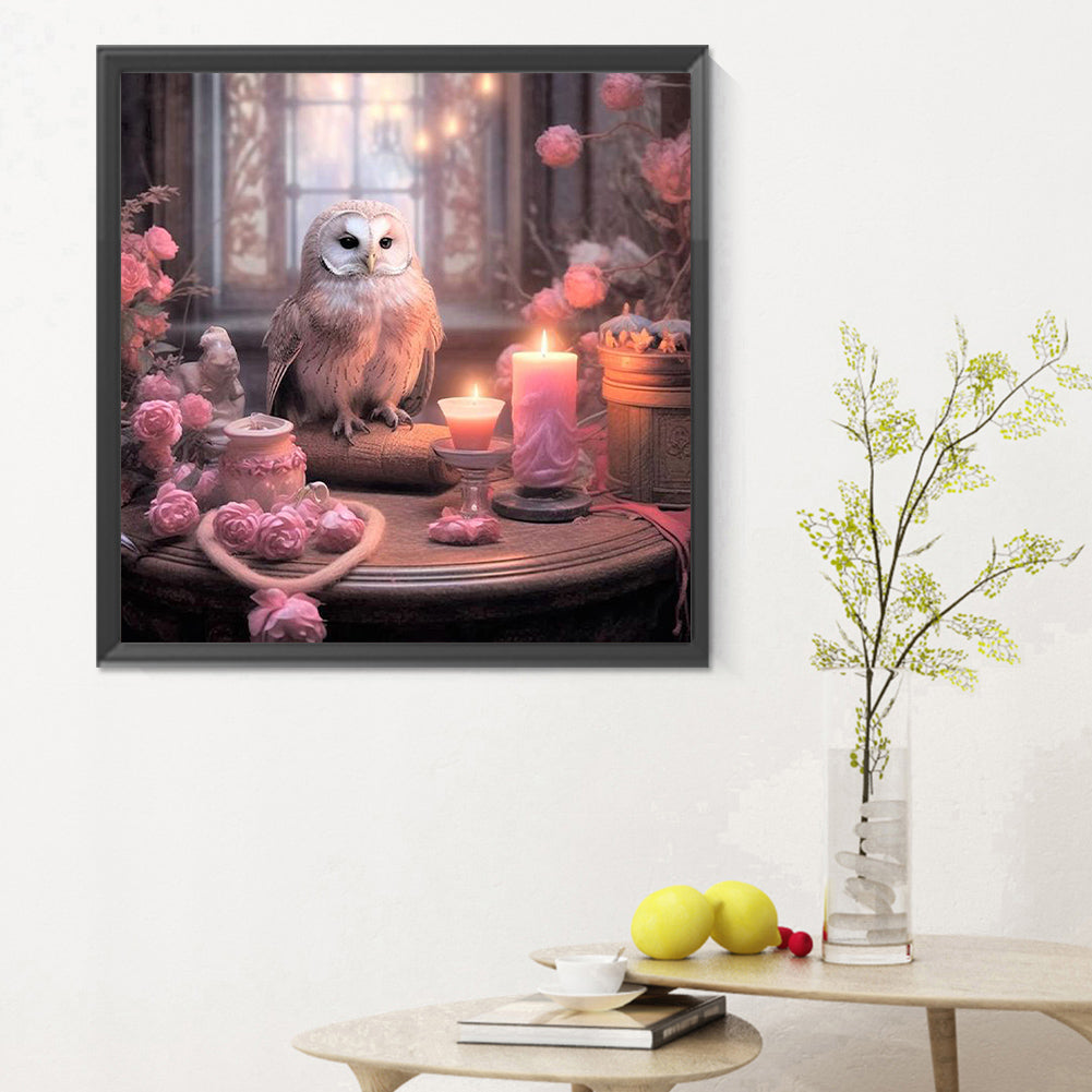 Owl And Rose - Full Round Drill Diamond Painting 30*30CM