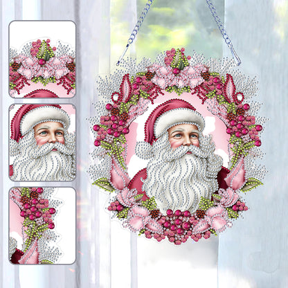 Acrylic Special Shape Diamond Painting Hanging Sign Pink Santa (#1)