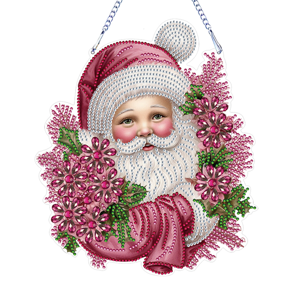 Acrylic Special Shape Diamond Painting Hanging Sign Pink Santa (#2)