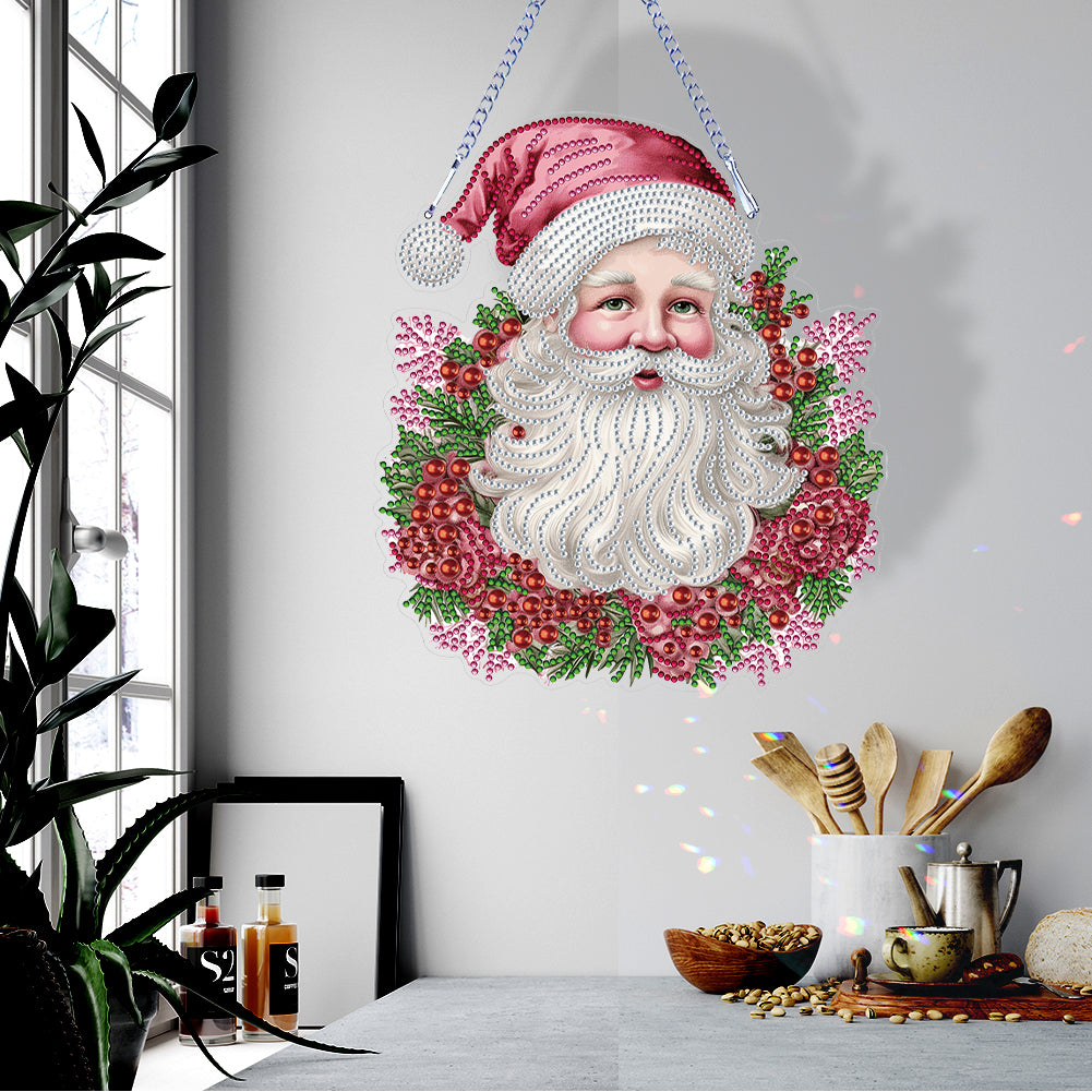 Acrylic Special Shape Diamond Painting Hanging Sign Pink Santa (#3)