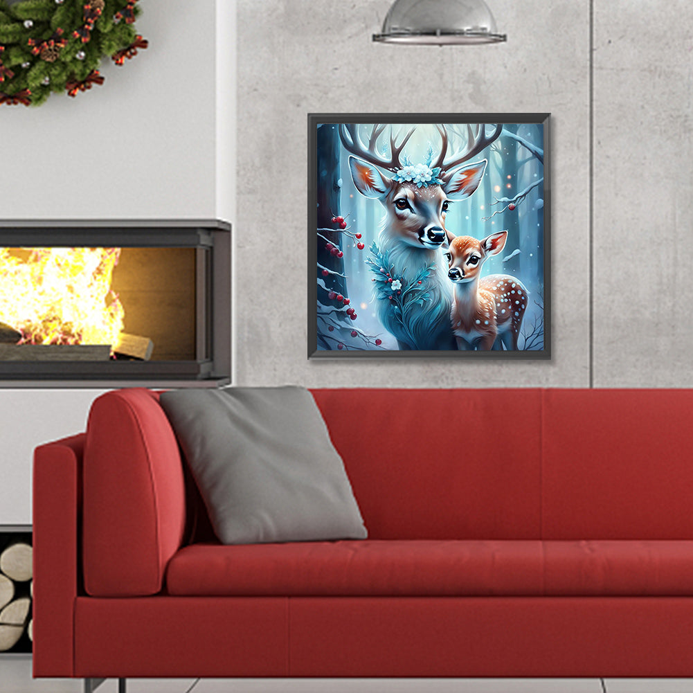 Sika Deer In The Snow - Full Round Drill Diamond Painting 30*30CM