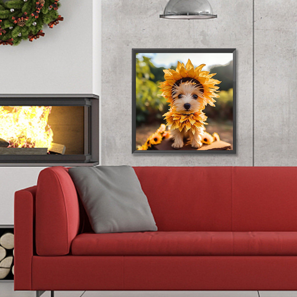Sunflower Dog - Full Round Drill Diamond Painting 30*30CM