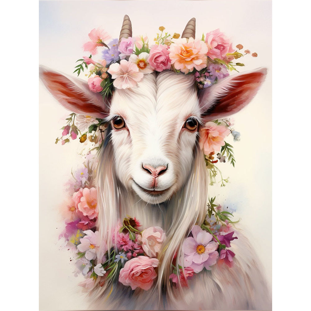 Goat Wearing Garland - Full Round Drill Diamond Painting 30*40CM