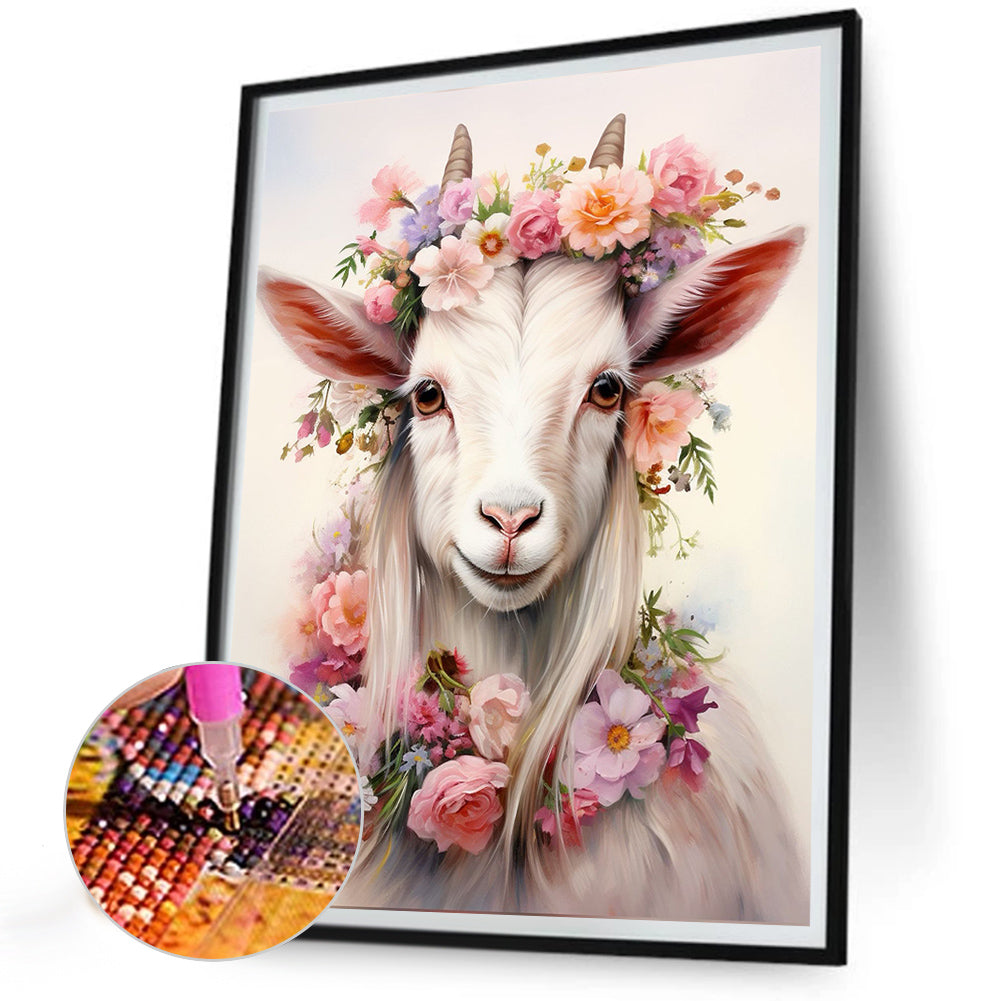 Goat Wearing Garland - Full Round Drill Diamond Painting 30*40CM
