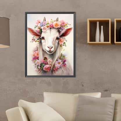 Goat Wearing Garland - Full Round Drill Diamond Painting 30*40CM