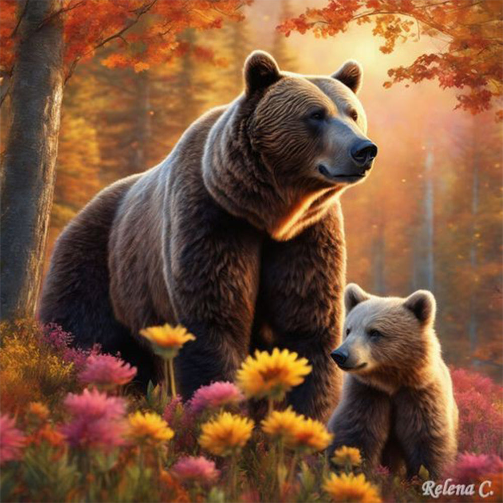 Two Brown Bears - Full Round Drill Diamond Painting 30*30CM