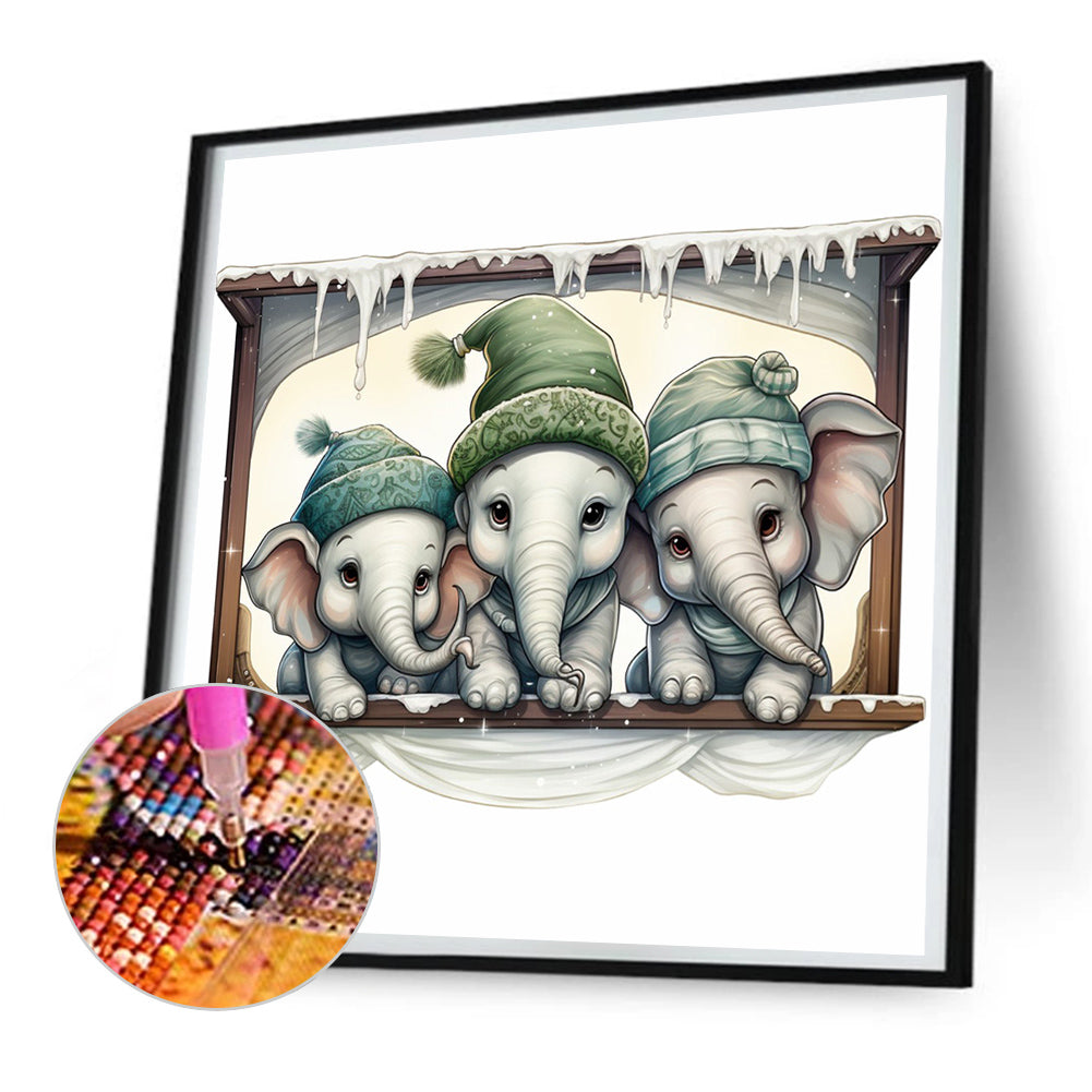 Window Animal Elephant - Full Round Drill Diamond Painting 30*30CM