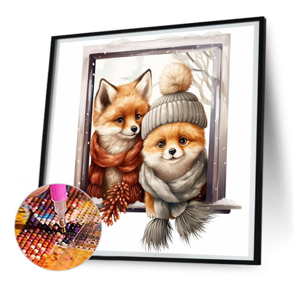 Window Animal Fox - Full Round Drill Diamond Painting 30*30CM