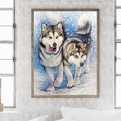 Wolf In The Snow - Full Round Drill Diamond Painting 30*40CM