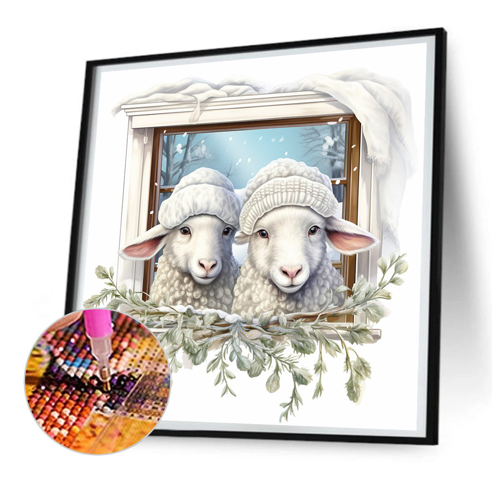 Window Animal Sheep - Full Round Drill Diamond Painting 30*30CM