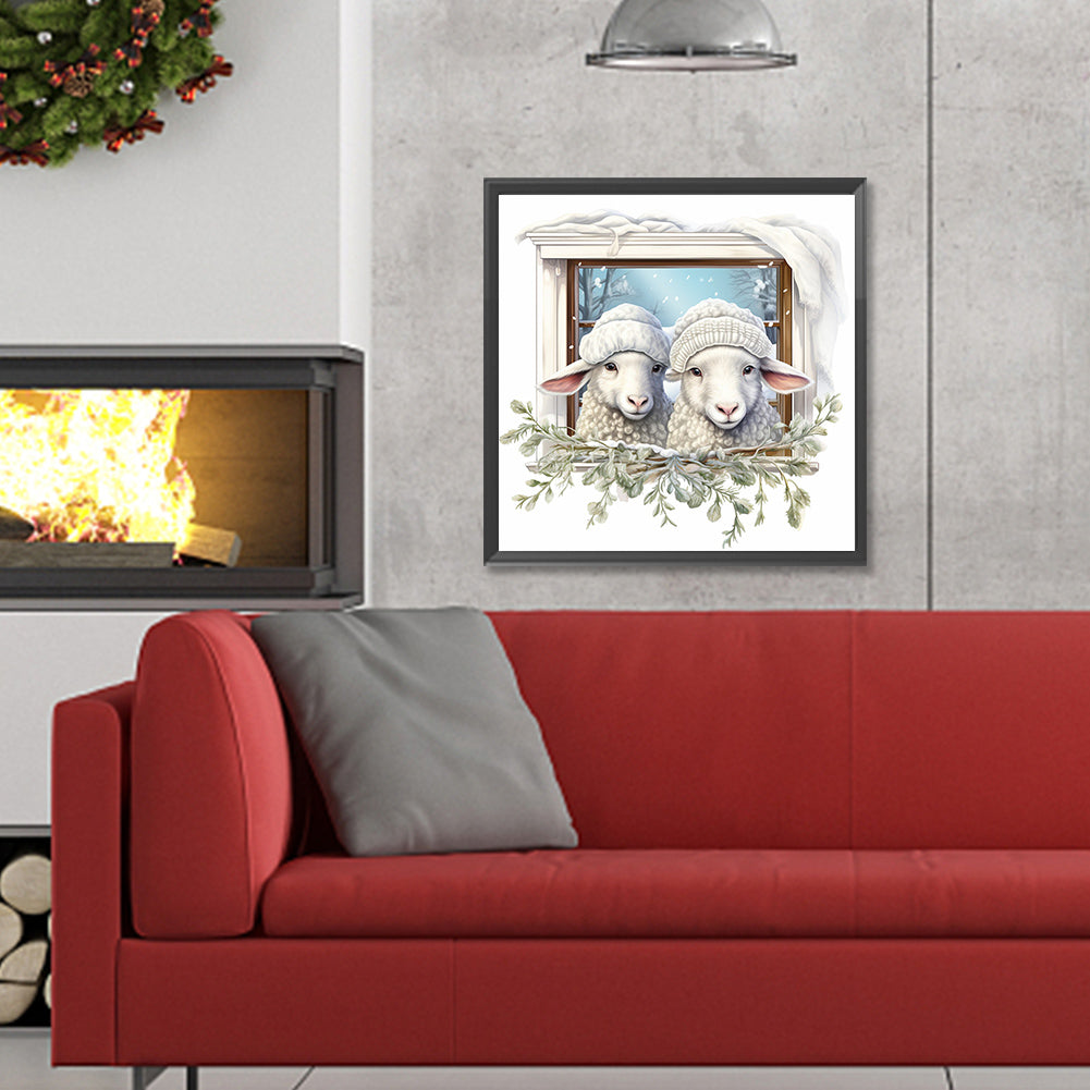 Window Animal Sheep - Full Round Drill Diamond Painting 30*30CM