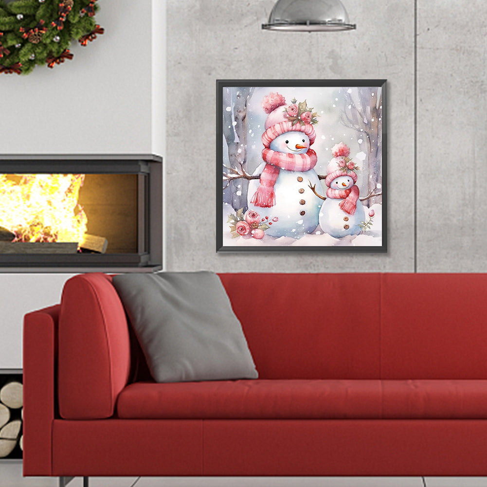 Winter Pink Snowman - Full Round Drill Diamond Painting 30*30CM