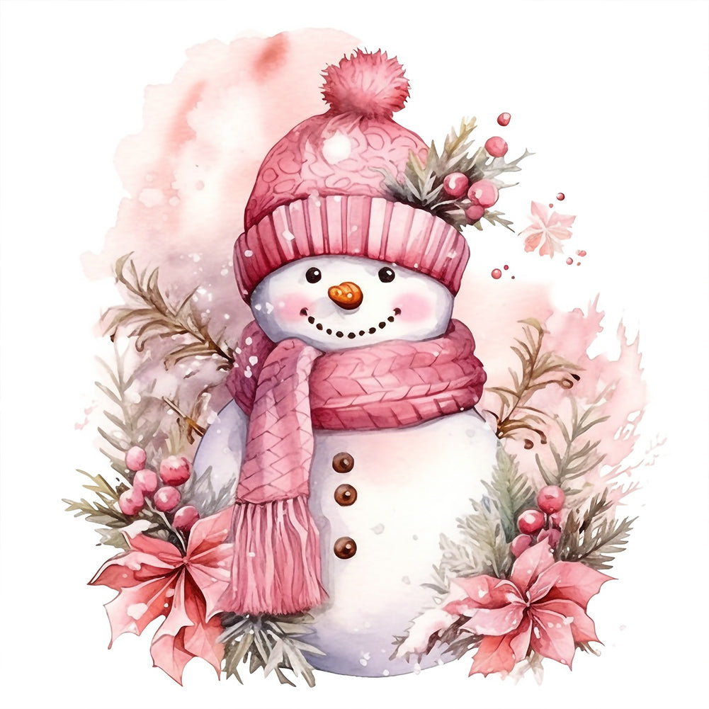 Winter Pink Snowman - Full Round Drill Diamond Painting 30*30CM