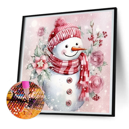 Winter Pink Snowman - Full Round Drill Diamond Painting 30*30CM