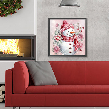 Winter Pink Snowman - Full Round Drill Diamond Painting 30*30CM