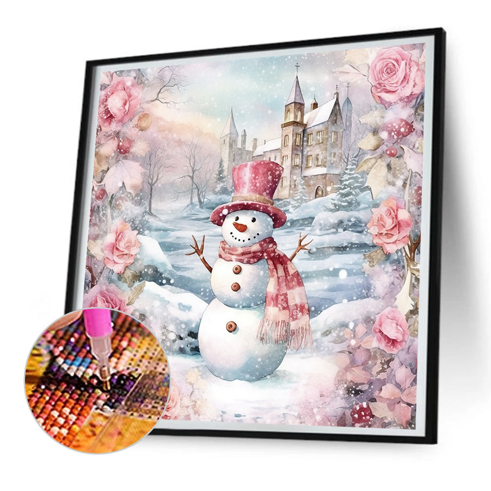 Winter Pink Snowman - Full Round Drill Diamond Painting 30*30CM