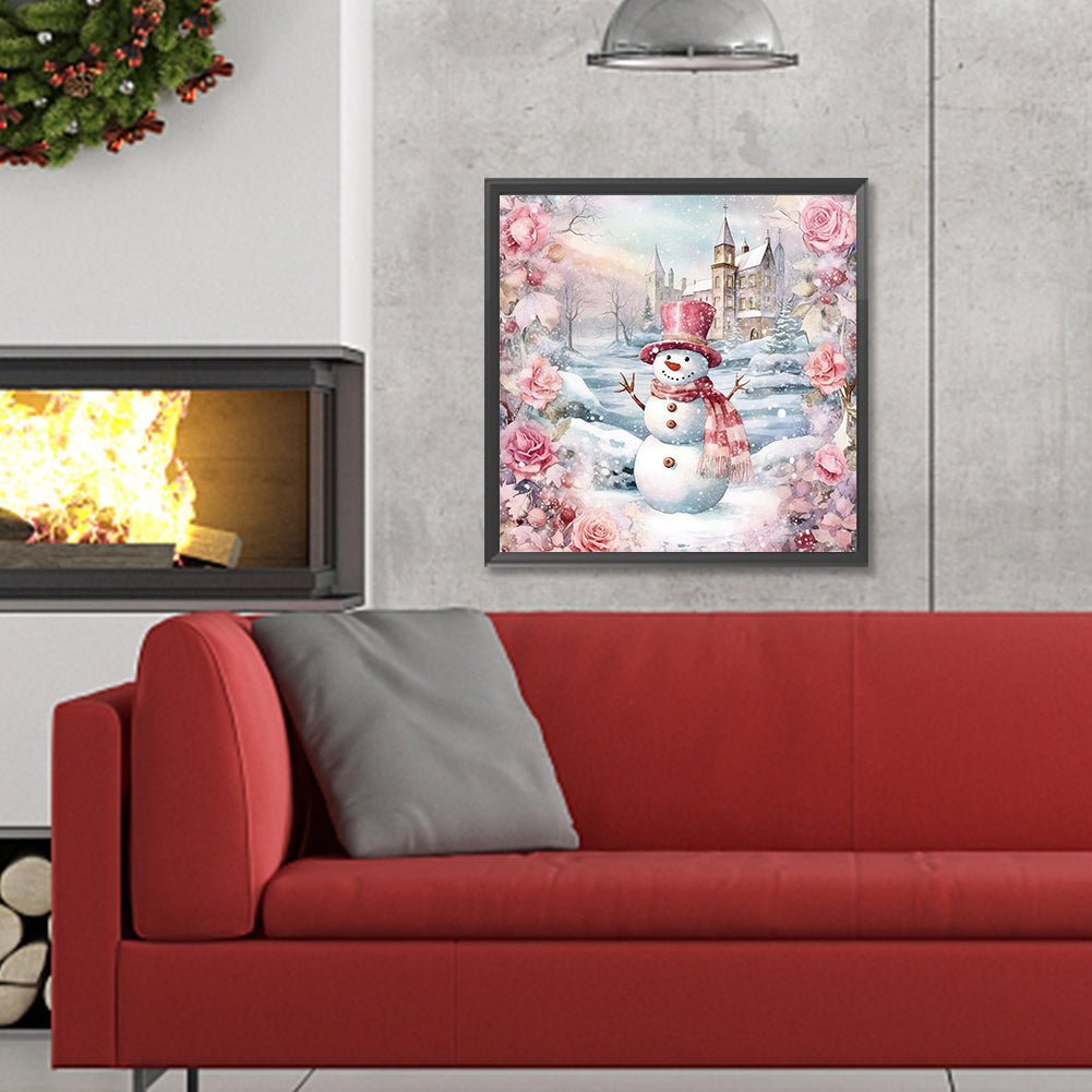 Winter Pink Snowman - Full Round Drill Diamond Painting 30*30CM