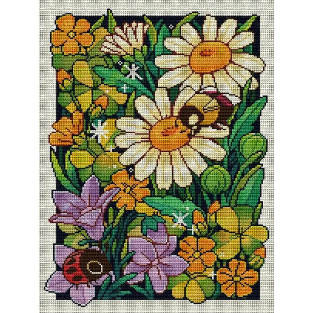 Flowers In Spring - 14CT Stamped Cross Stitch 35*47CM(Joy Sunday)