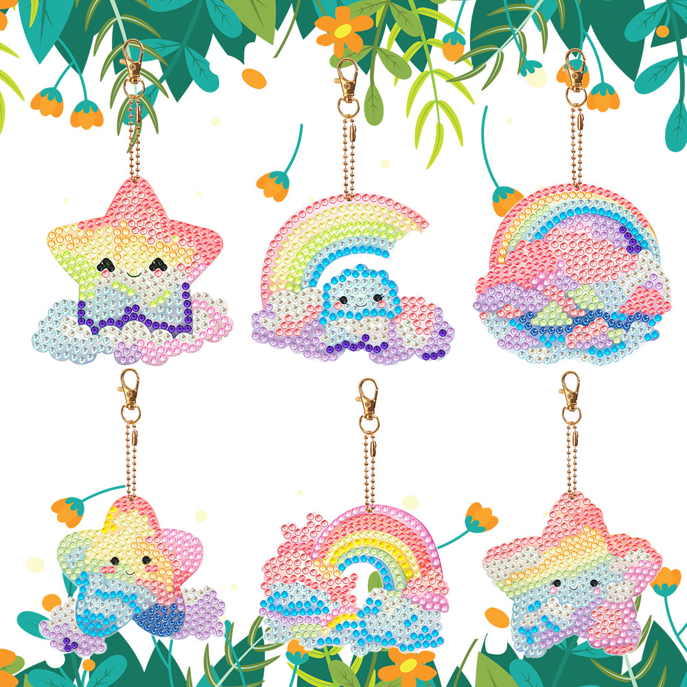 8PCS Double Sided Special Shape Diamond Painting Keychain (Rainbow and Stars)