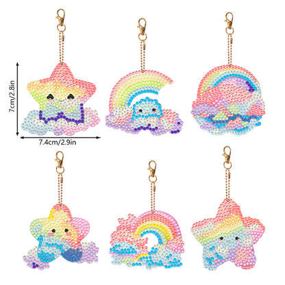 8PCS Double Sided Special Shape Diamond Painting Keychain (Rainbow and Stars)