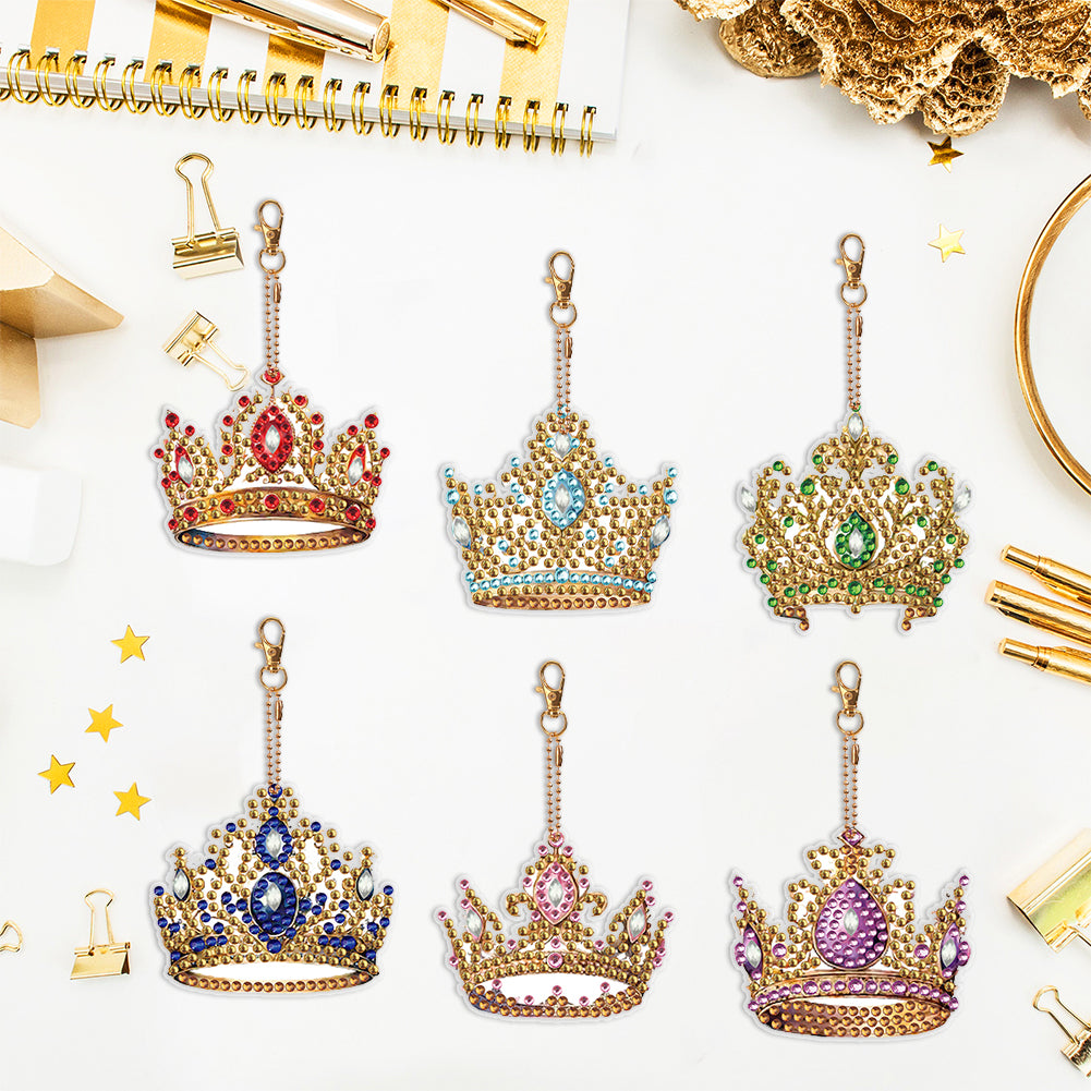 8PCS Double Sided Special Shape Diamond Painting Keychain (Crown)