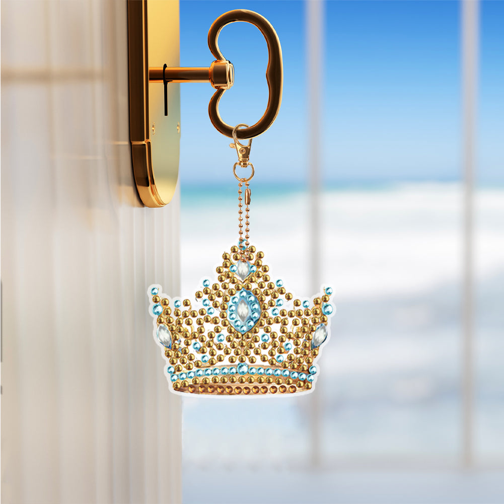 8PCS Double Sided Special Shape Diamond Painting Keychain (Crown)