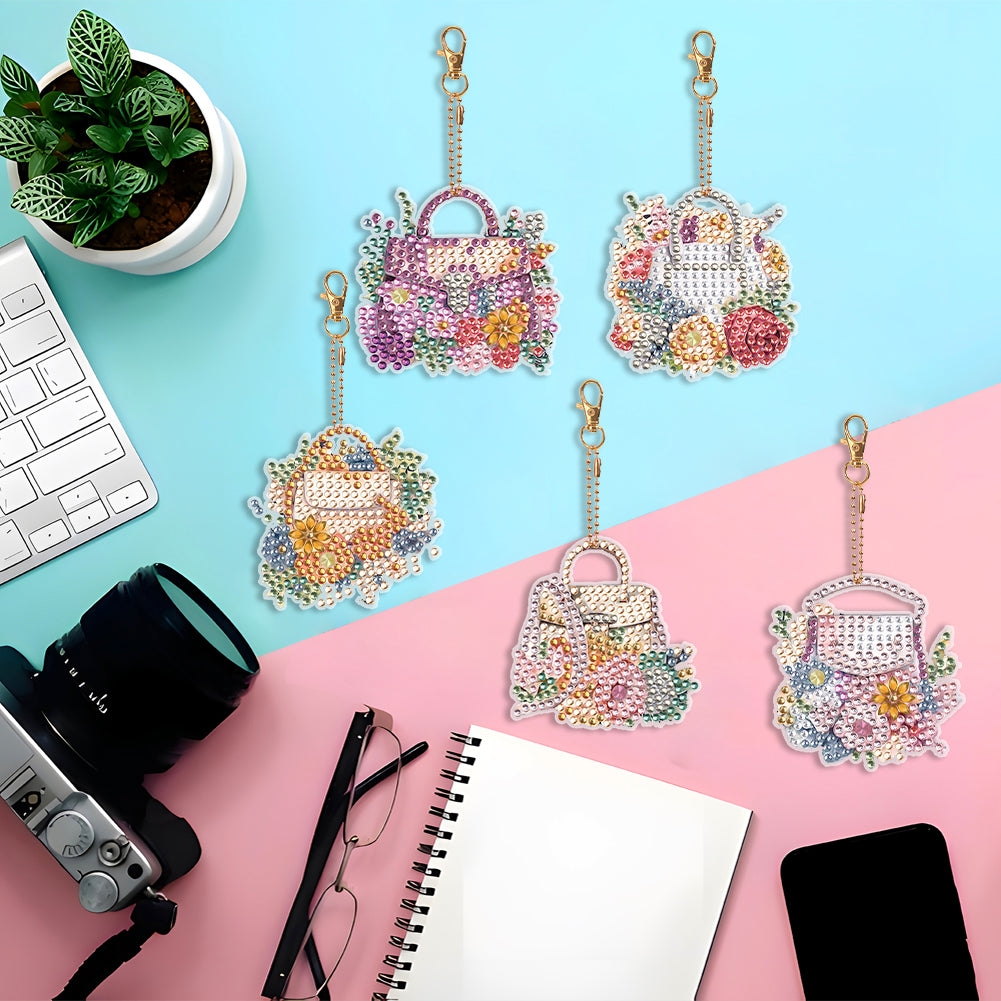 8PCS Double Sided Special Shape Diamond Painting Keychain (Handbag)