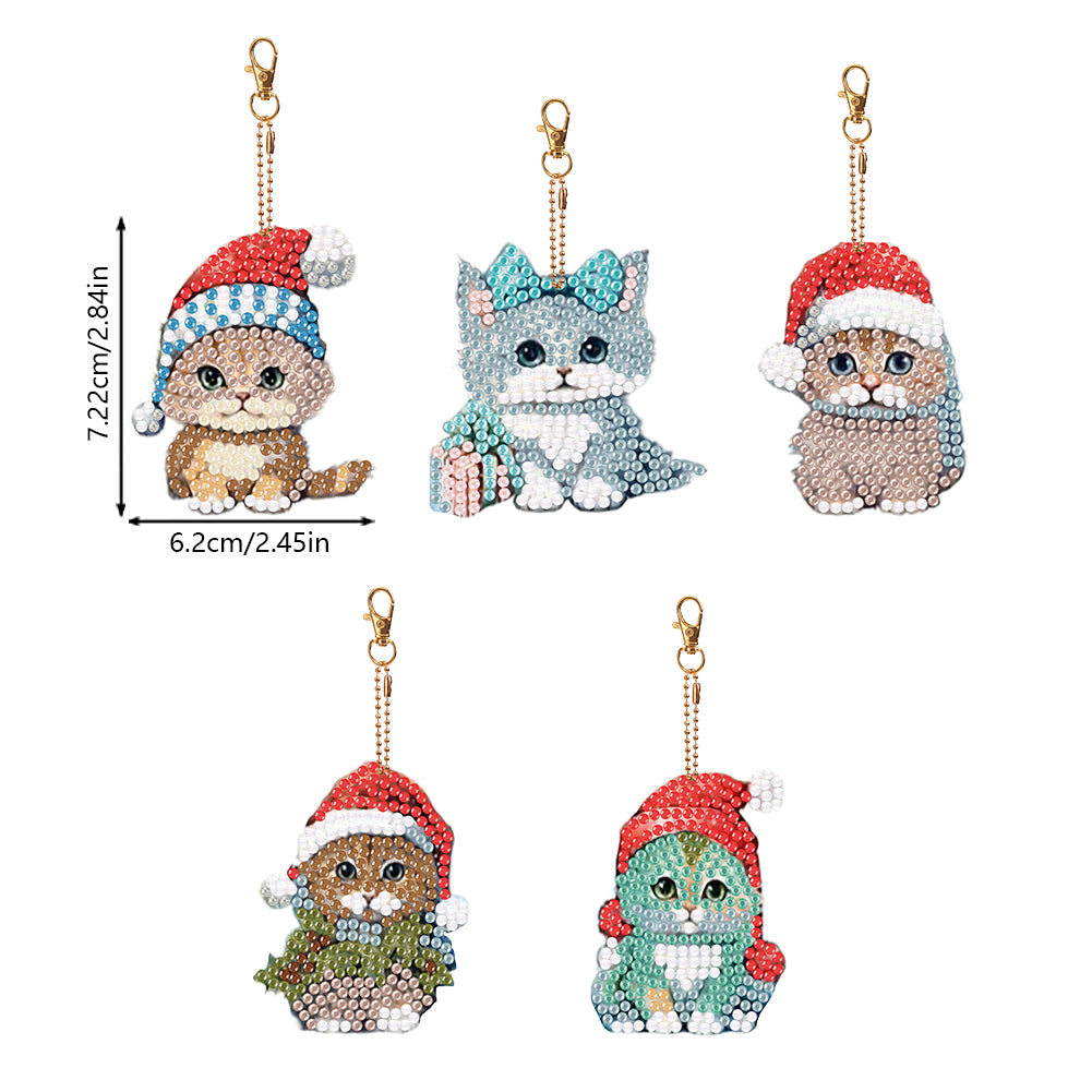 5PCS Double Sided Special Shape Diamond Painting Keychain (Christmas Cat)