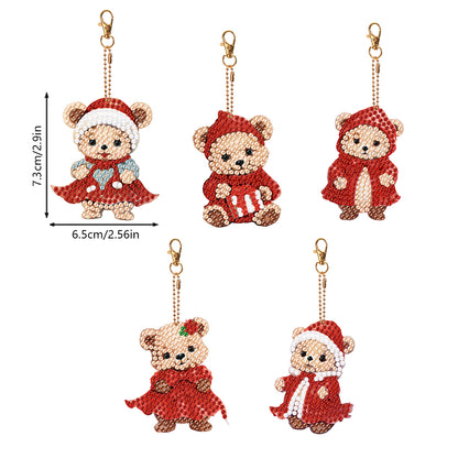 5PCS Double Sided Special Shape Diamond Painting Keychain (Little Bear in Red)