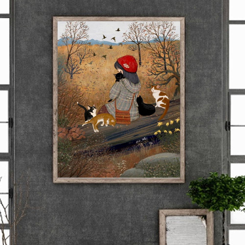 Autumn Vibe Girl - Full Round Drill Diamond Painting 40*50CM