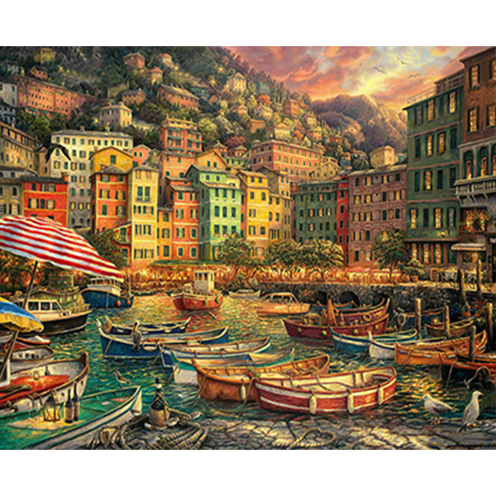 Harbor Scenery - Full Round Drill Diamond Painting 50*40CM