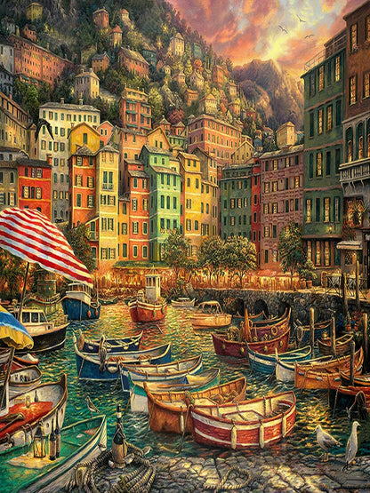 Harbor Scenery - Full Round Drill Diamond Painting 50*40CM