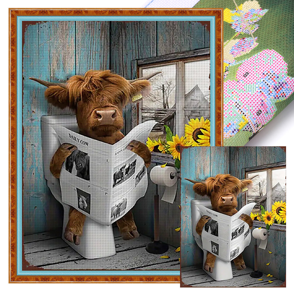 Yak Reading Newspaper - 11CT Stamped Cross Stitch 40*55CM