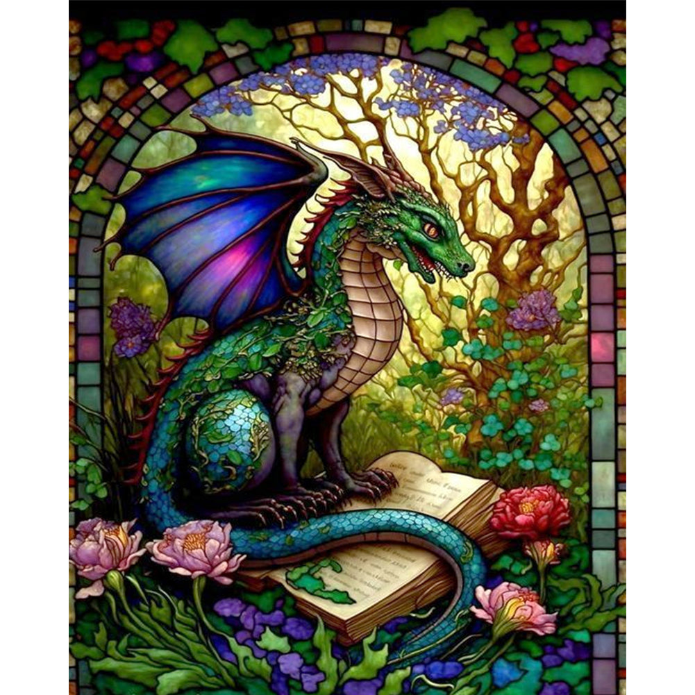 Glass Painting-Flowers And Pterosaurs - 14CT Counted Cross Stitch 45*55CM