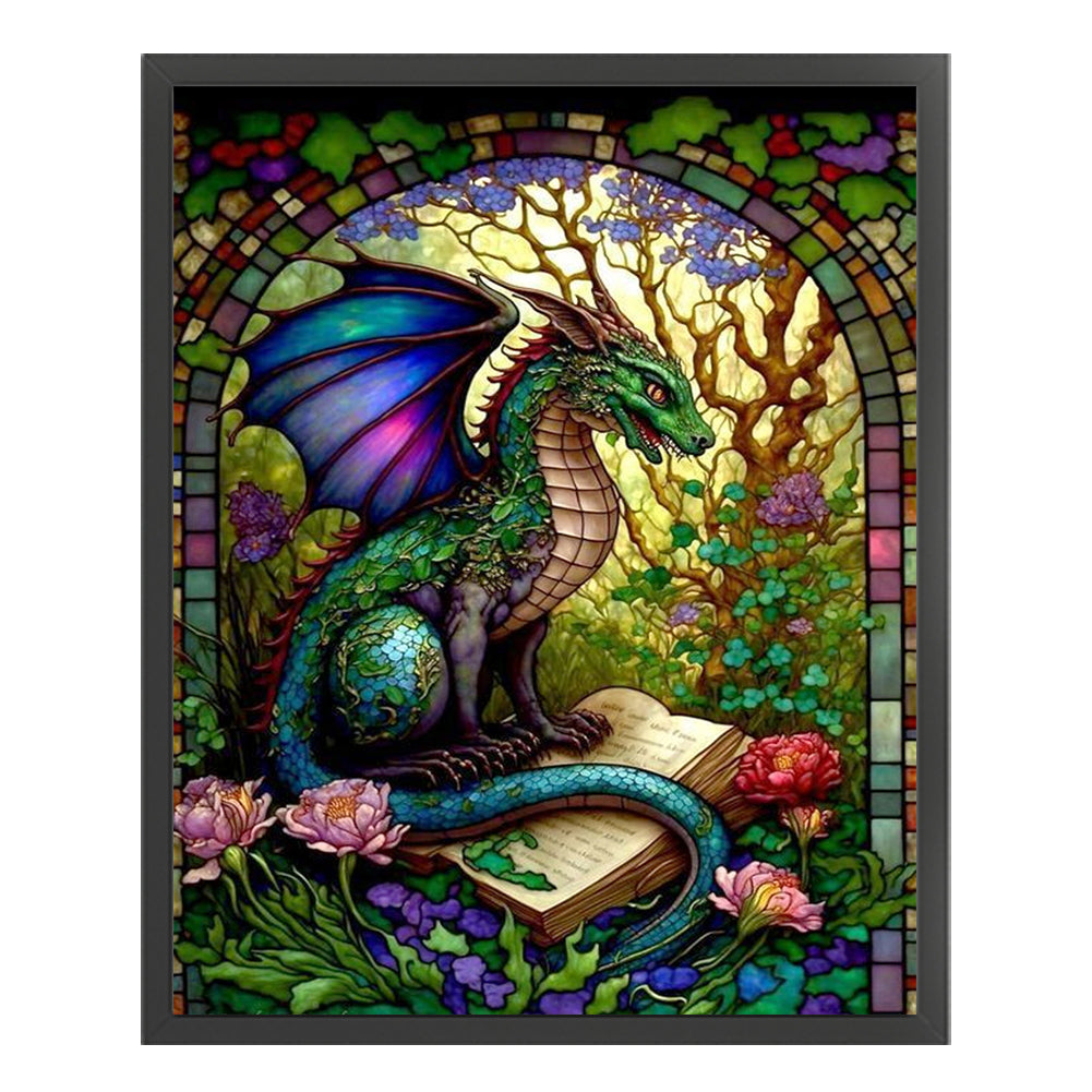 Glass Painting-Flowers And Pterosaurs - 14CT Counted Cross Stitch 45*55CM