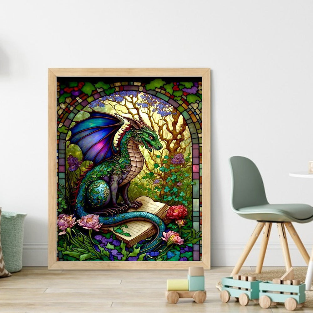 Glass Painting-Flowers And Pterosaurs - 14CT Counted Cross Stitch 45*55CM