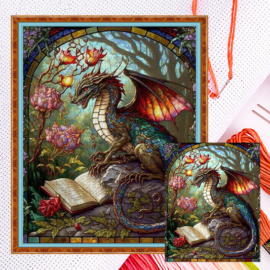 Glass Painting-Flowers And Pterosaurs - 14CT Counted Cross Stitch 45*55CM