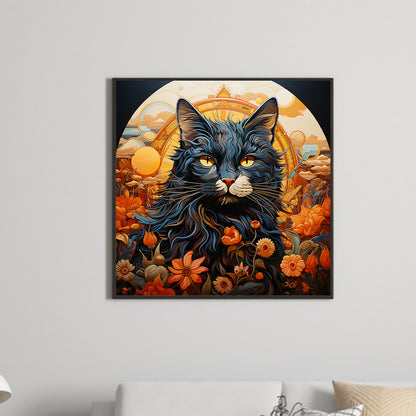 Pastoral Animal Black Cat - Full Round Drill Diamond Painting 30*30CM