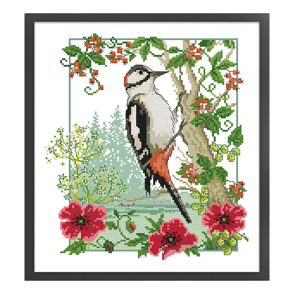 Woodpecker - 14CT Stamped Cross Stitch 31*34CM(Joy Sunday)